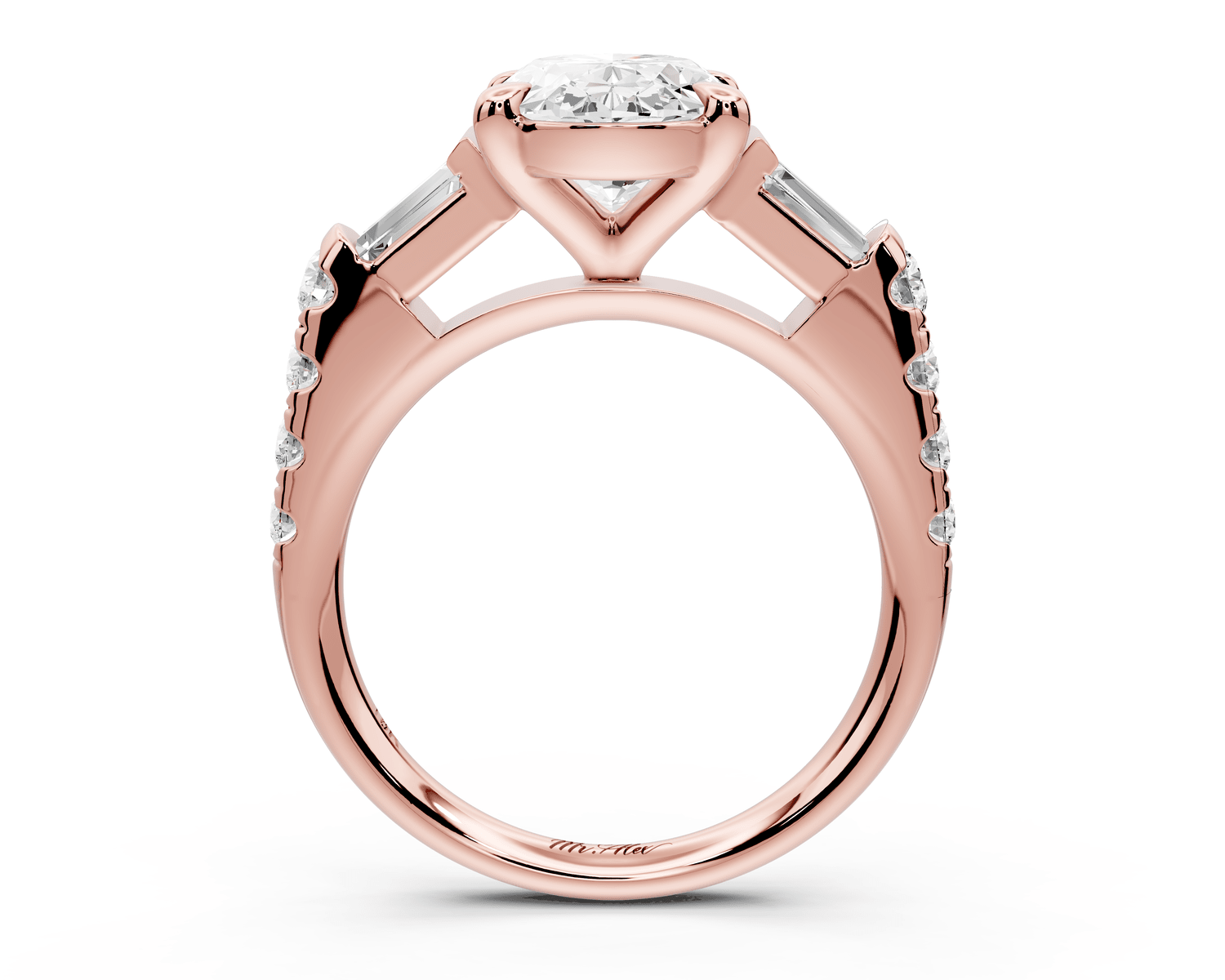 Aria - 3ct 14k rose gold oval Diamond with tapered baguettes and round accent stones Engagement ring - Mr. Alex Jewelry