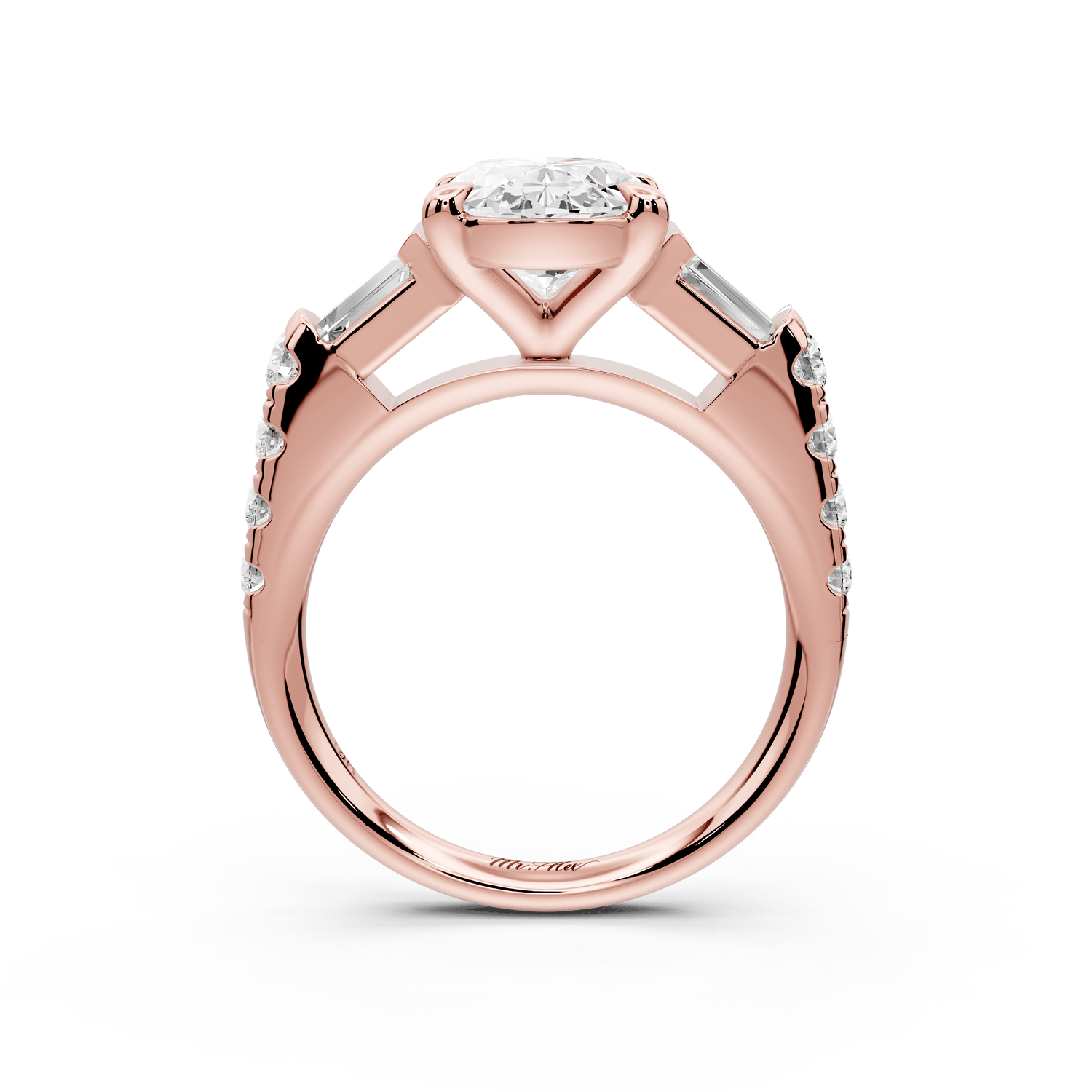 Aria - 3ct 14k rose gold oval Diamond with tapered baguettes and round accent stones Engagement ring - Mr. Alex Jewelry