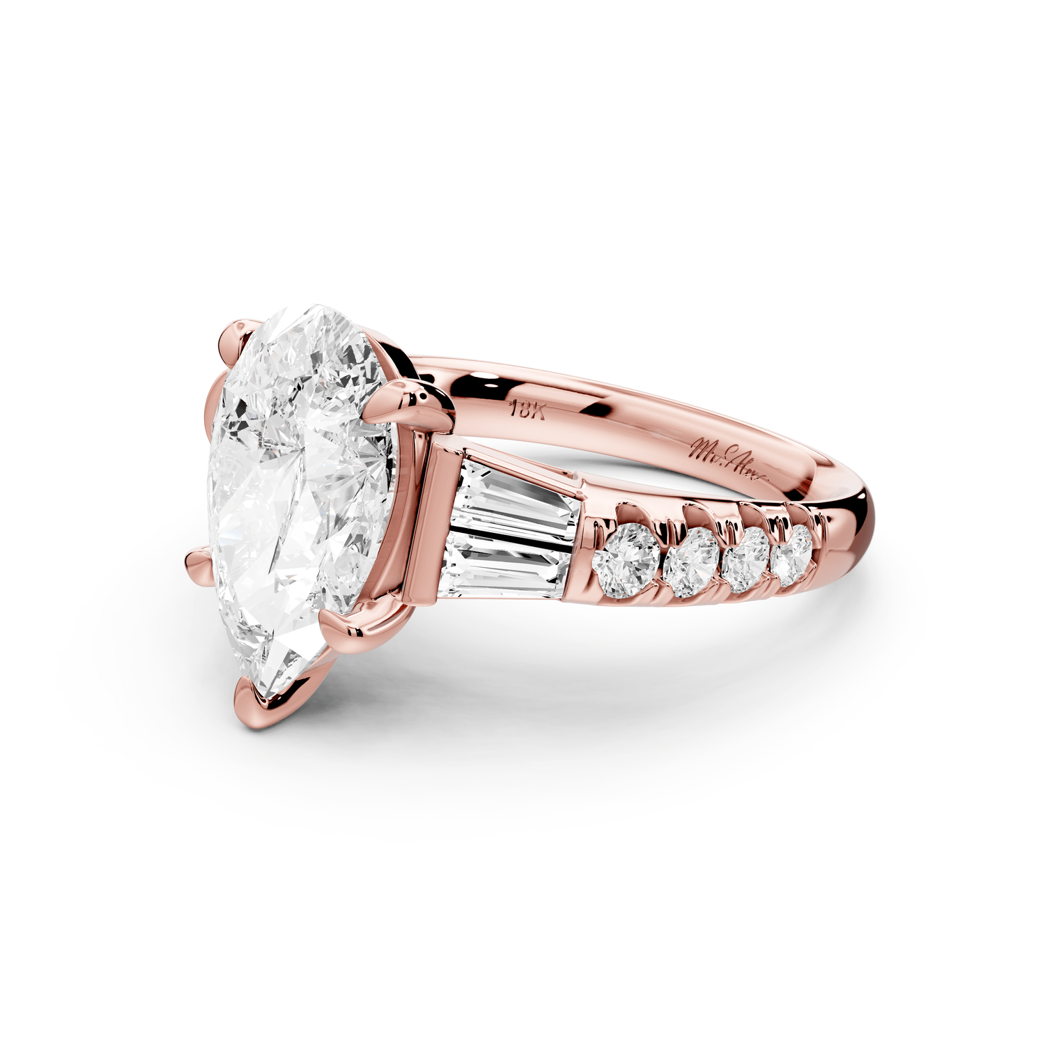 Aria - 3ct 14k rose gold pear Diamond with tapered baguettes and round accent stones Engagement ring - Mr. Alex Jewelry