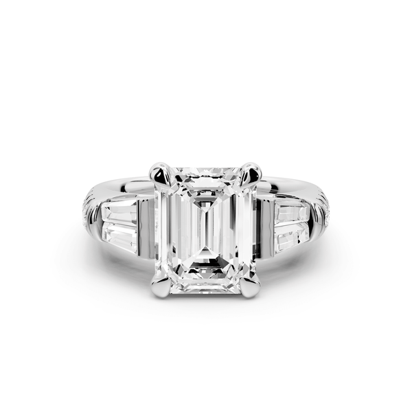 Aria - 3ct 14k white gold emerald Diamond with tapered baguettes and round accent stones Engagement ring - Mr. Alex Jewelry