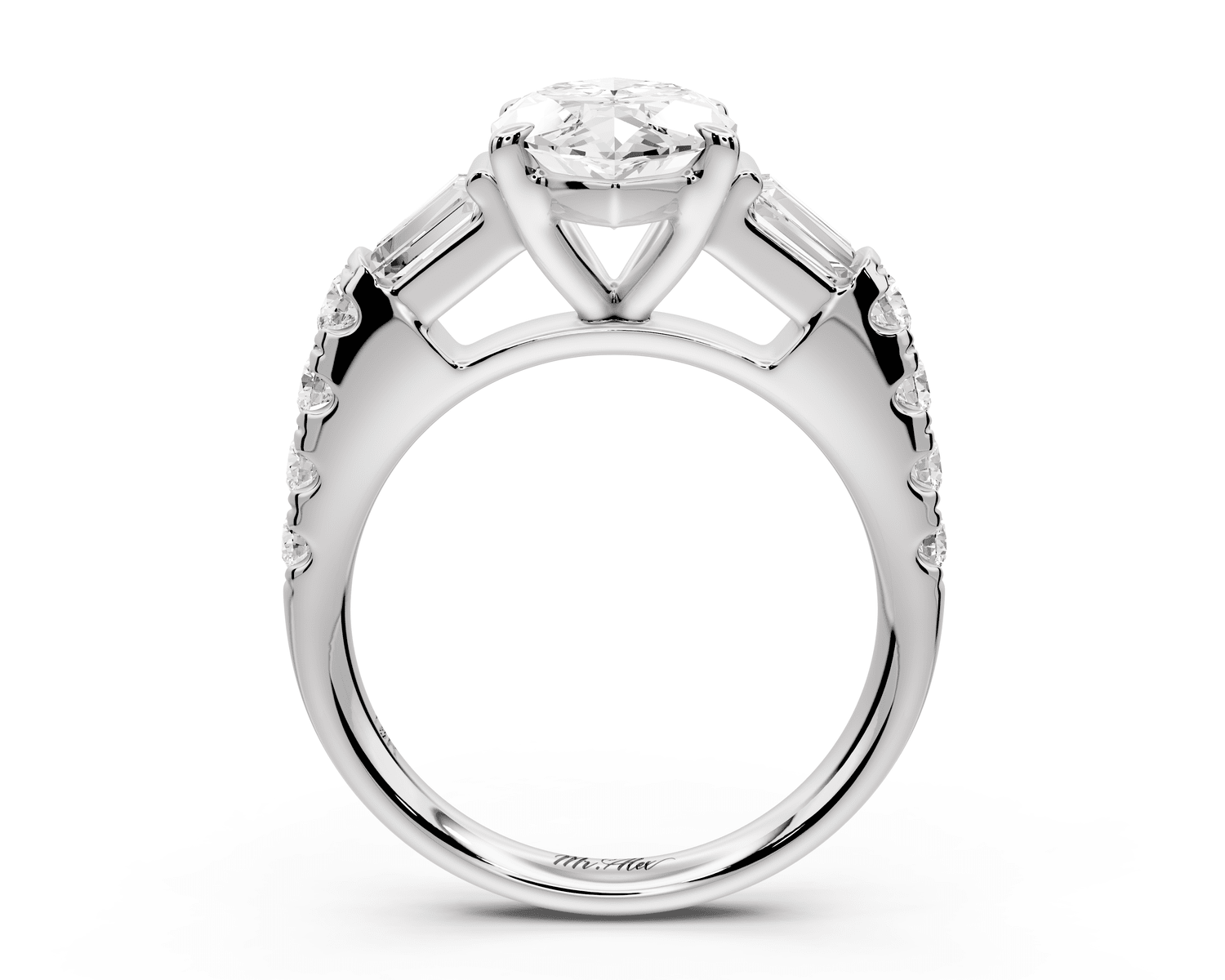 Aria - 3ct 14k white gold marquise Diamond with tapered baguettes and round accent stones engagement ring - Mr. Alex Jewelry