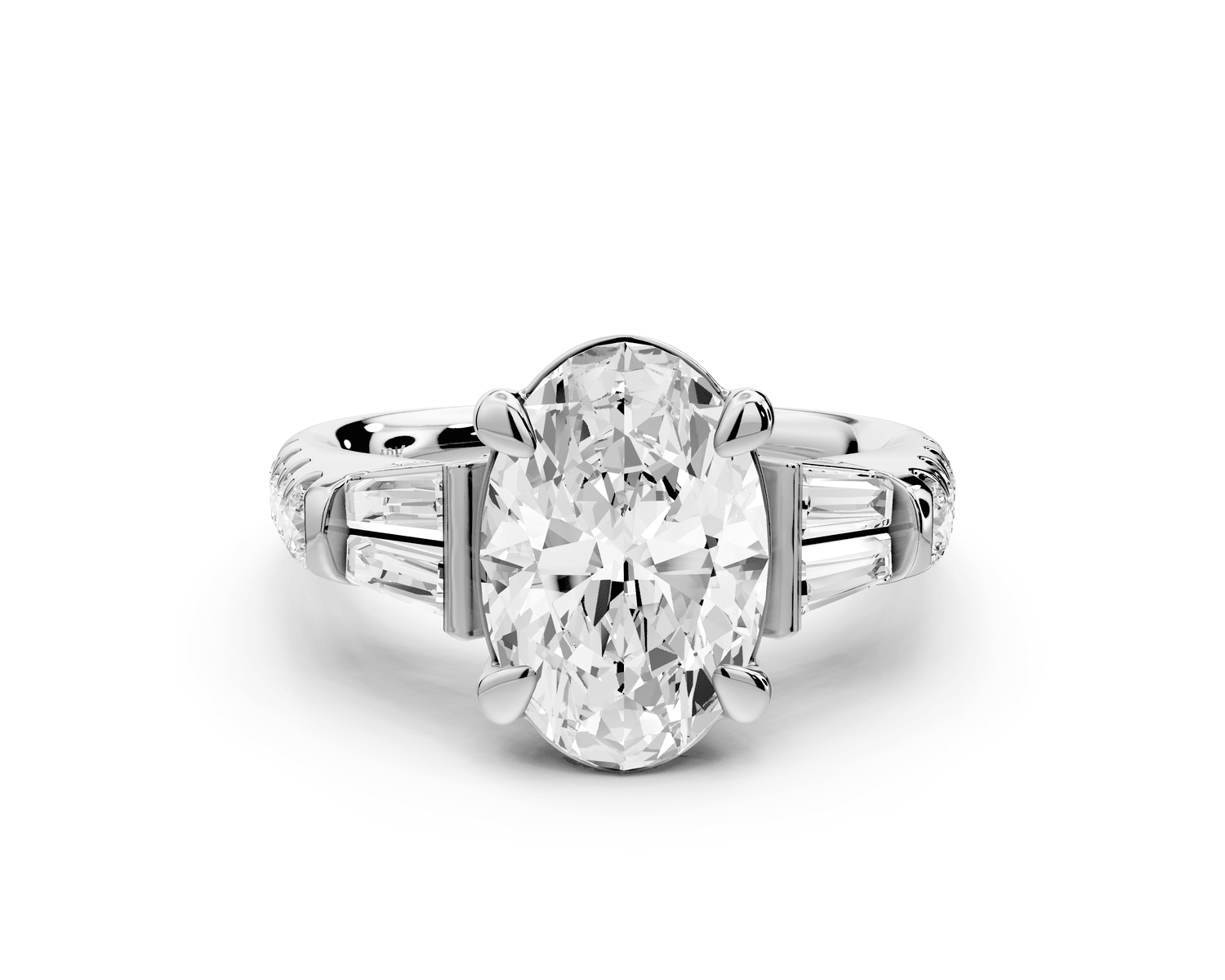 Aria - 3ct 14k white gold oval Diamond with tapered baguettes and round accent stones Engagement ring - Mr. Alex Jewelry