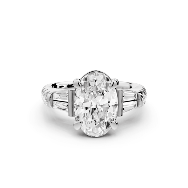 Aria - 3ct 14k white gold oval Diamond with tapered baguettes and round accent stones Engagement ring - Mr. Alex Jewelry