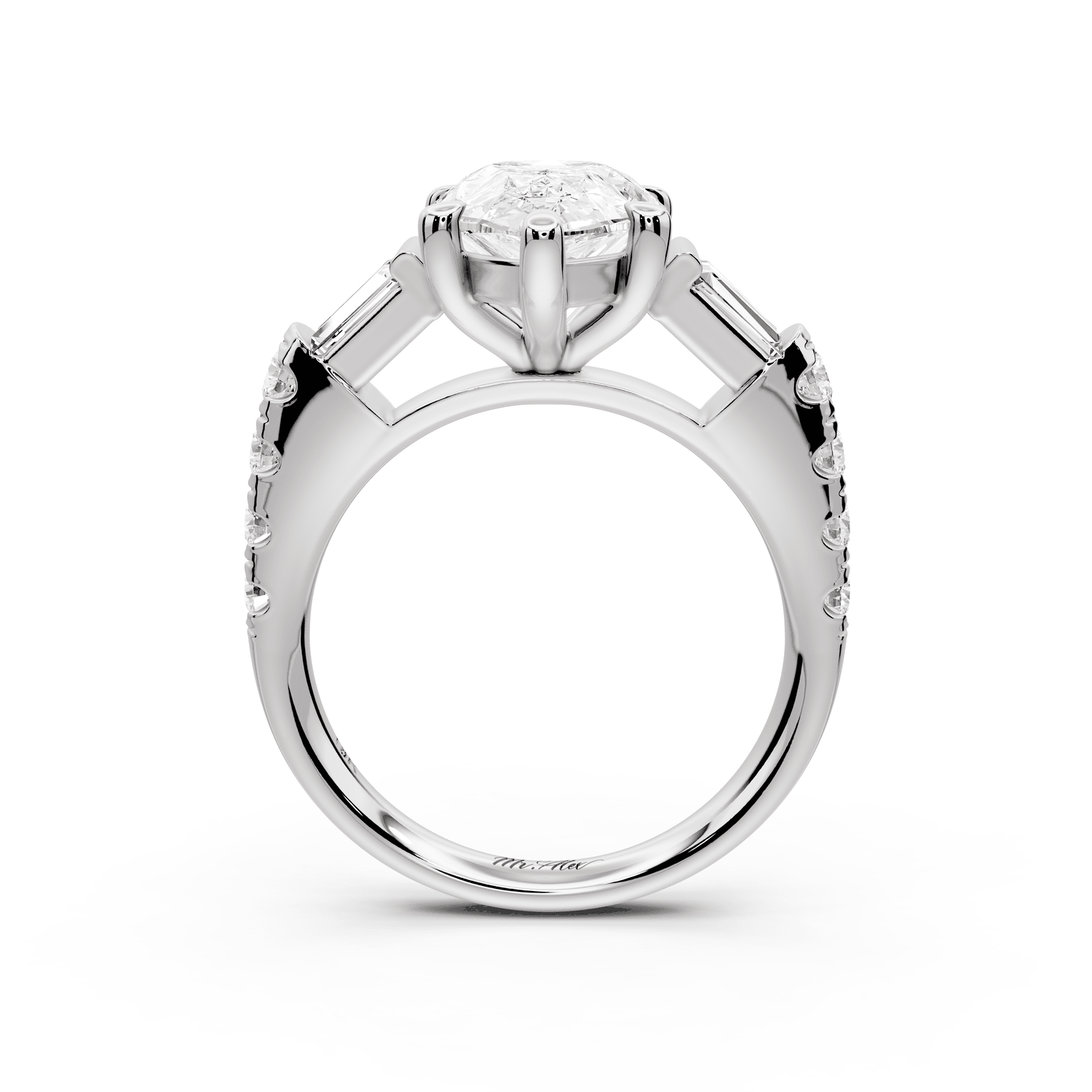 Aria - 3ct 14k white gold pear Diamond with tapered baguettes and round accent stones Engagement ring - Mr. Alex Jewelry