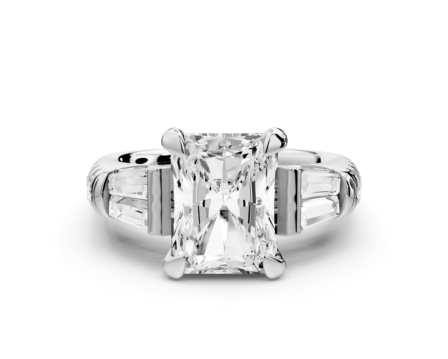 Aria - 3ct 14k white gold radiant Diamond with tapered baguettes and round accent stones engagement ring - Mr. Alex Jewelry