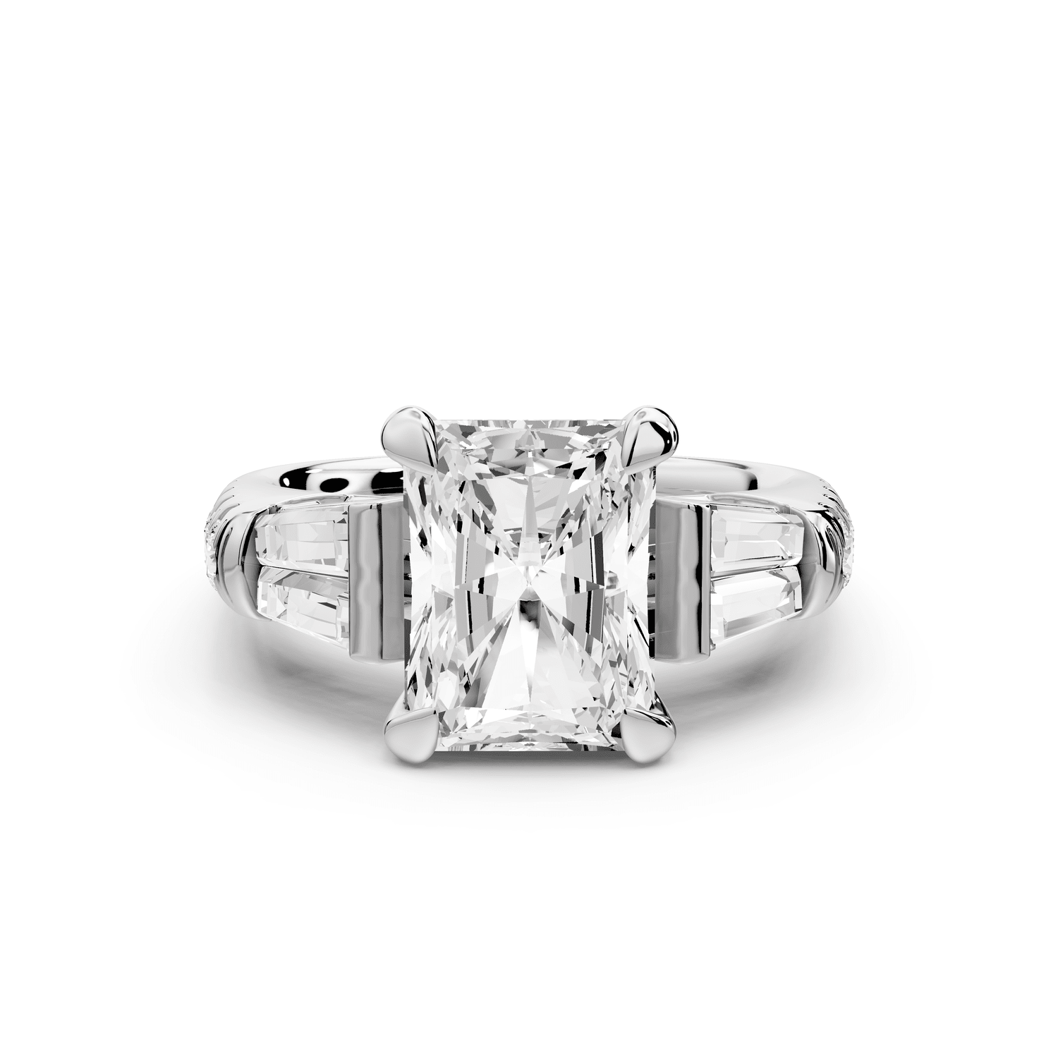 Aria - 3ct 14k white gold radiant Diamond with tapered baguettes and round accent stones engagement ring - Mr. Alex Jewelry