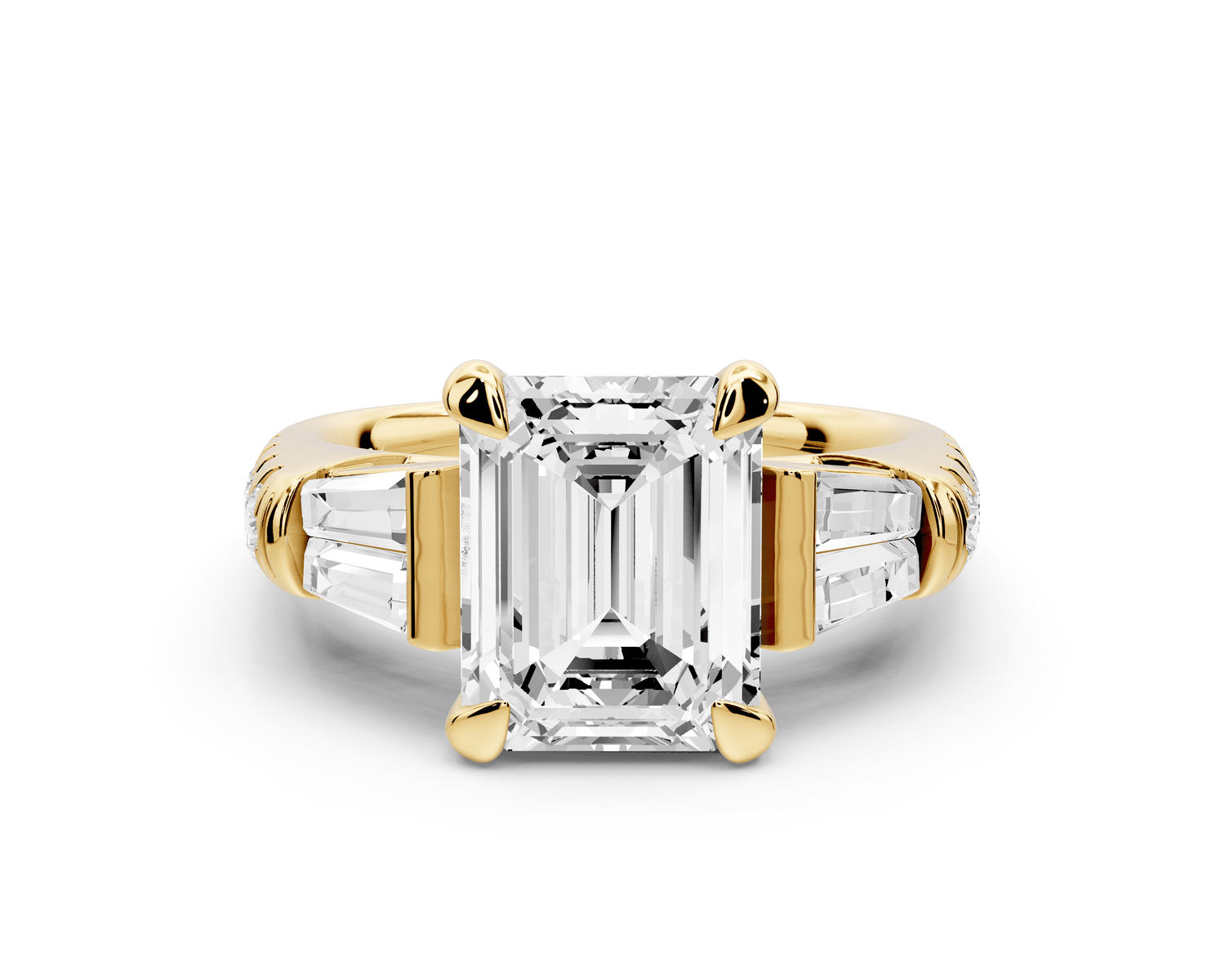 Aria - 3ct 14k yellow gold emerald Diamond with tapered baguettes and round accent stones Engagement ring - Mr. Alex Jewelry