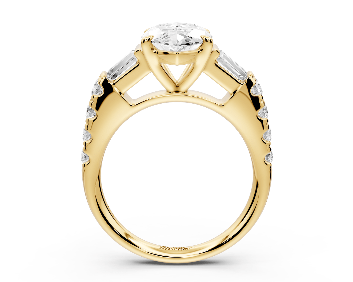 Aria - 3ct 14k yellow gold marquise Diamond with tapered baguettes and round accent stones engagement ring - Mr. Alex Jewelry