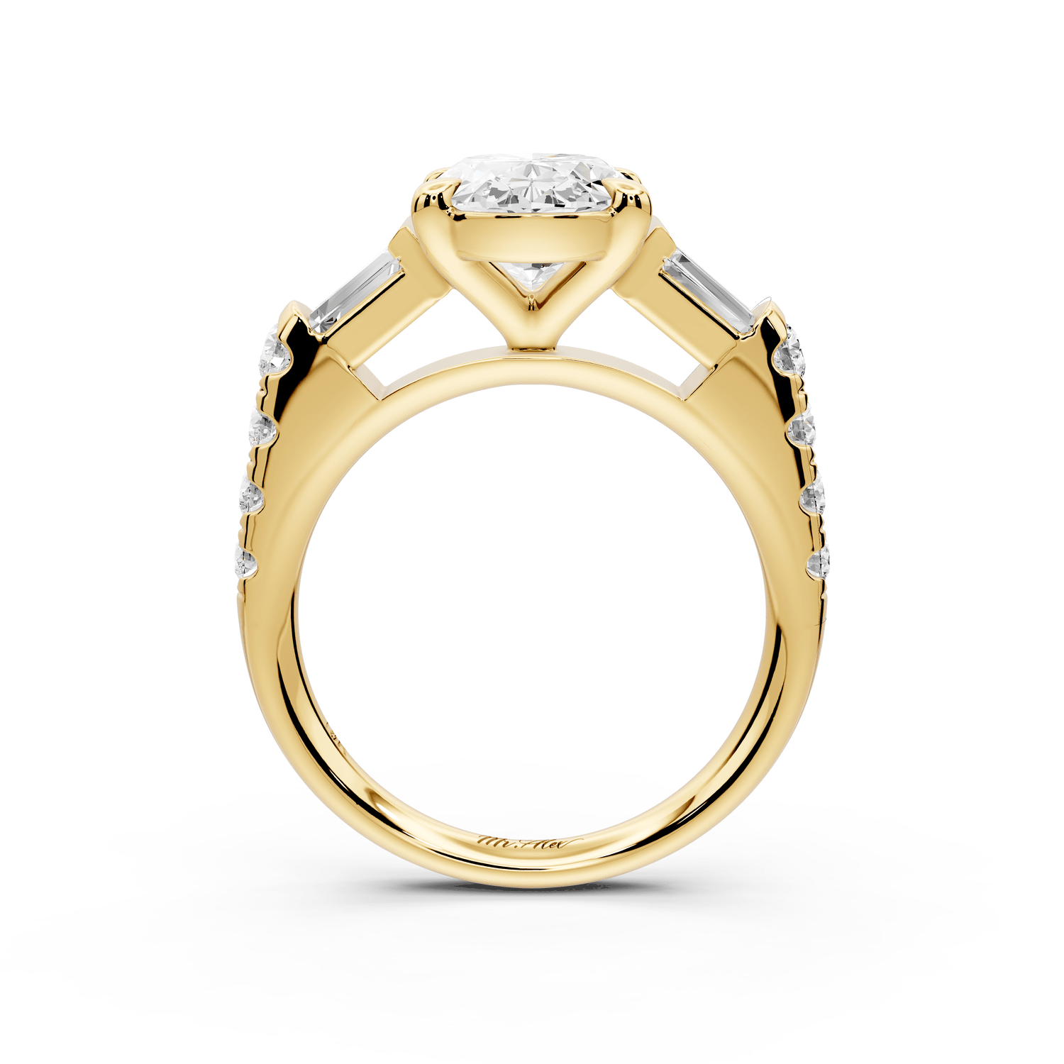 Aria - 3ct 14k yellow gold oval Diamond with tapered baguettes and round accent stones Engagement ring - Mr. Alex Jewelry