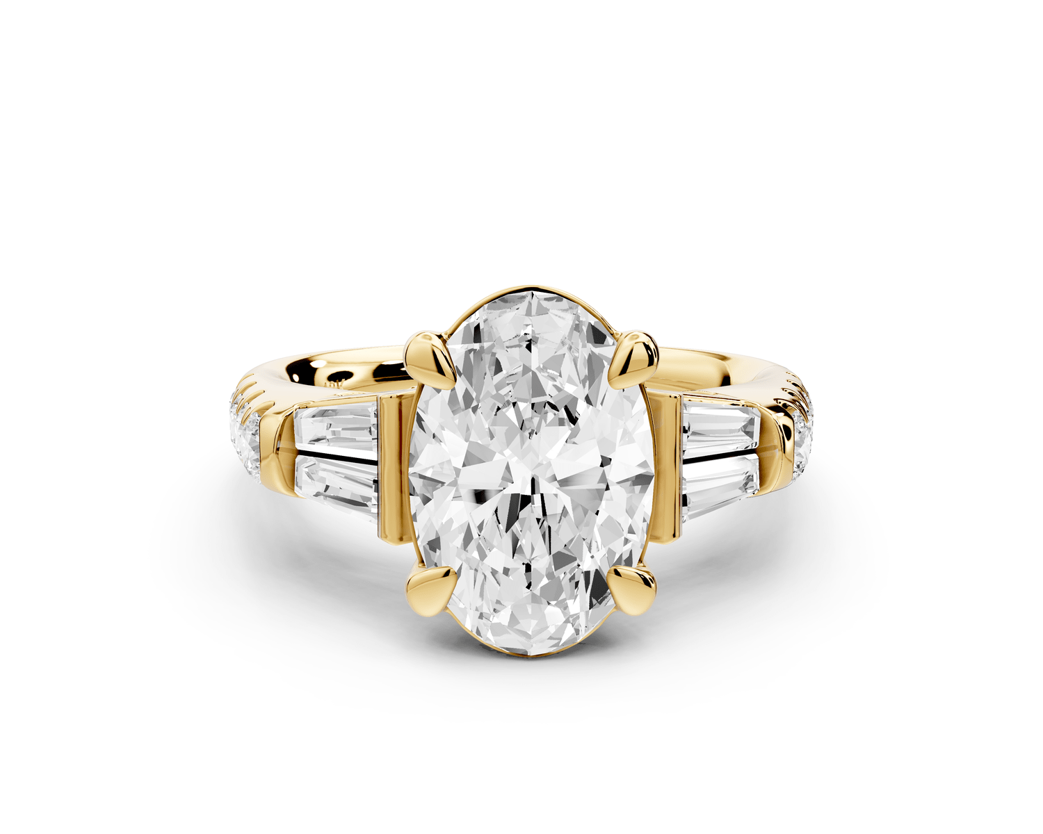 Aria - 3ct 14k yellow gold oval Diamond with tapered baguettes and round accent stones Engagement ring - Mr. Alex Jewelry