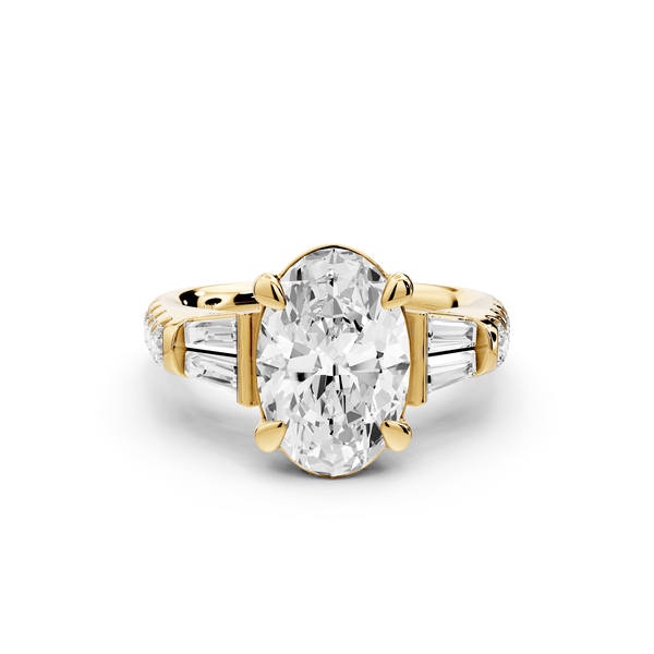 Aria - 3ct 14k yellow gold oval Diamond with tapered baguettes and round accent stones Engagement ring - Mr. Alex Jewelry