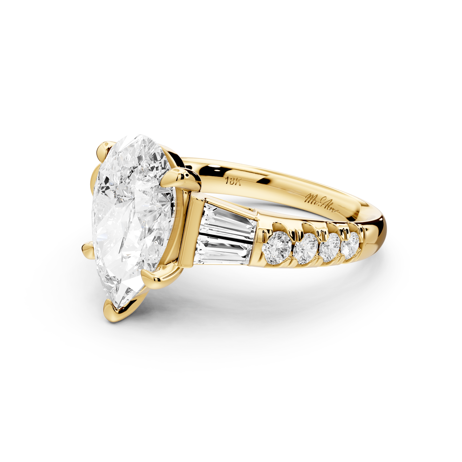 Aria - 3ct 14k yellow gold pear Diamond with tapered baguettes and round accent stones Engagement ring - Mr. Alex Jewelry