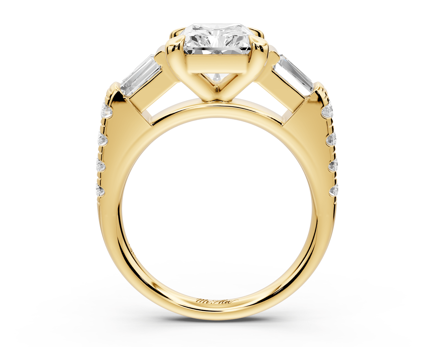 Aria - 3ct 14k yellow gold radiant Diamond with tapered baguettes and round accent stones engagement ring - Mr. Alex Jewelry
