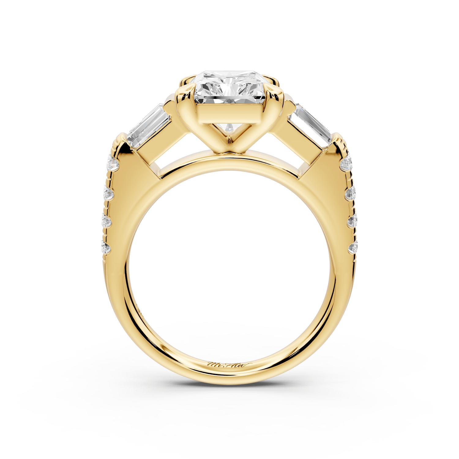 Aria - 3ct 14k yellow gold radiant Diamond with tapered baguettes and round accent stones engagement ring - Mr. Alex Jewelry