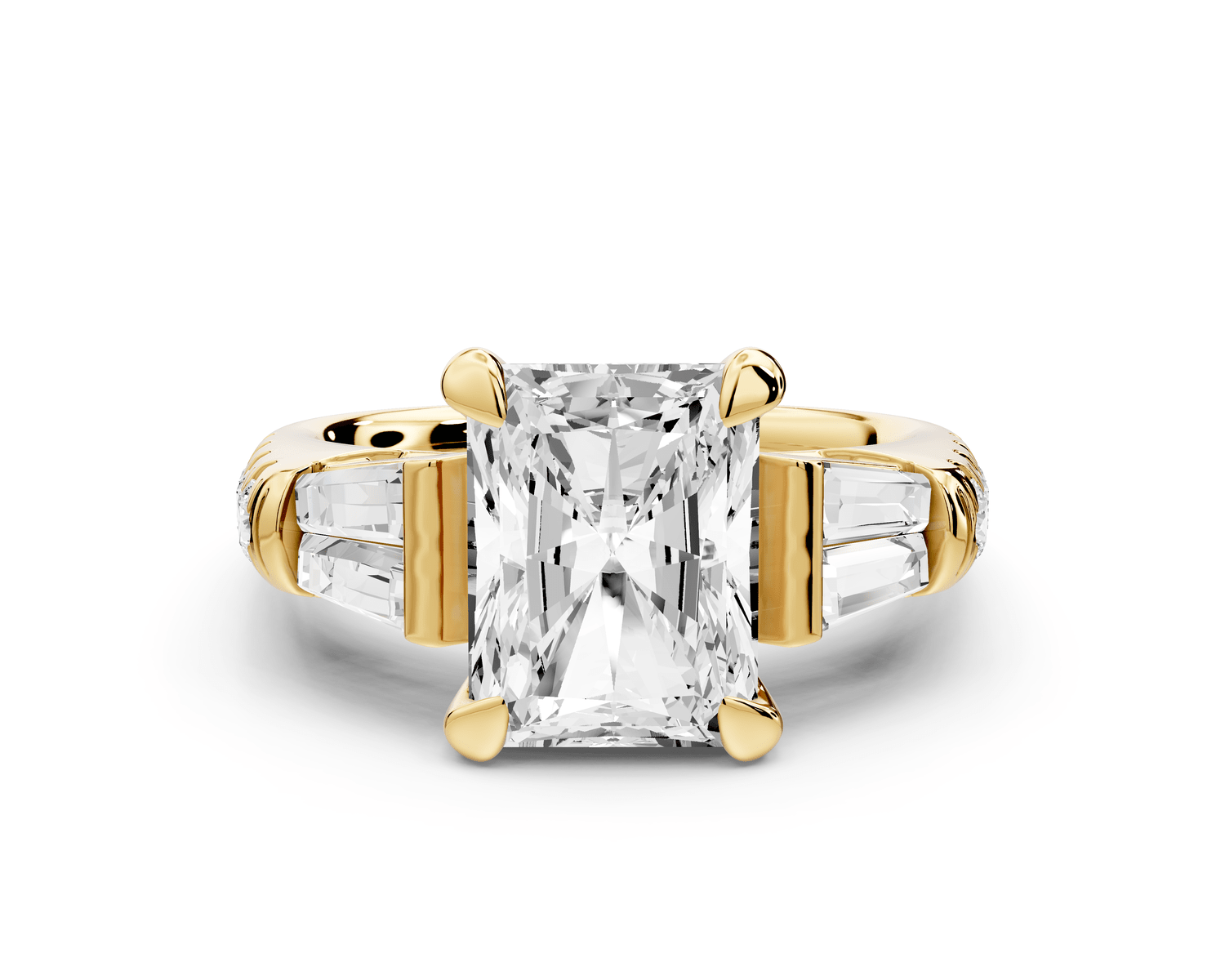 Aria - 3ct 14k yellow gold radiant Diamond with tapered baguettes and round accent stones engagement ring - Mr. Alex Jewelry