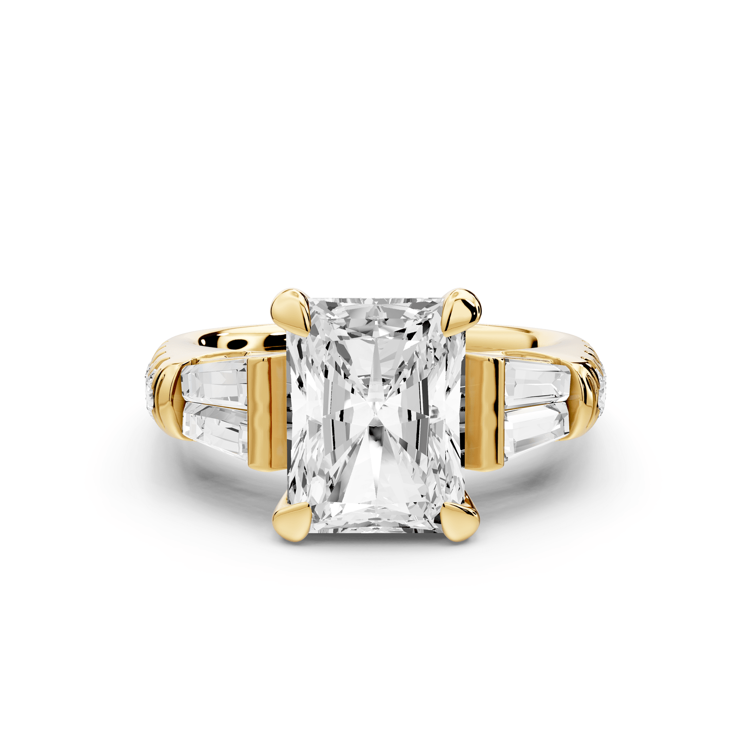 Aria - 3ct 14k yellow gold radiant Diamond with tapered baguettes and round accent stones engagement ring - Mr. Alex Jewelry