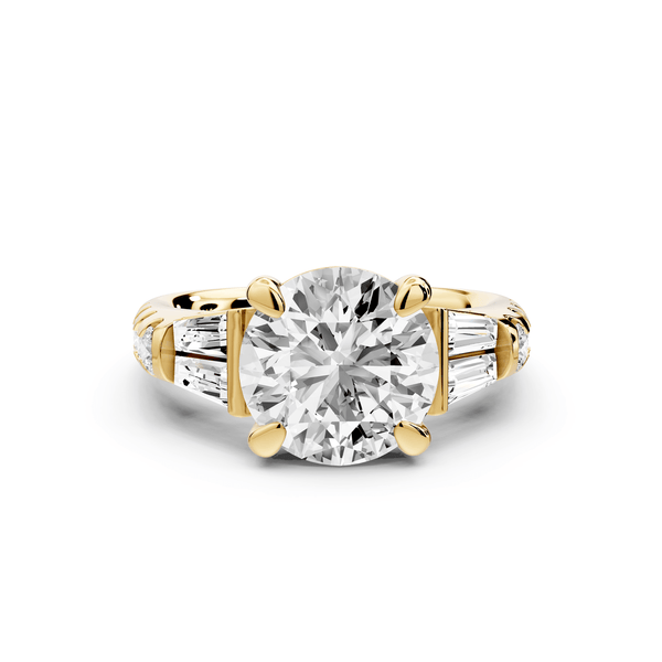Aria - 3ct 14k yellow gold round Diamond with tapered baguettes and round accent stones engagment ring - Mr. Alex Jewelry