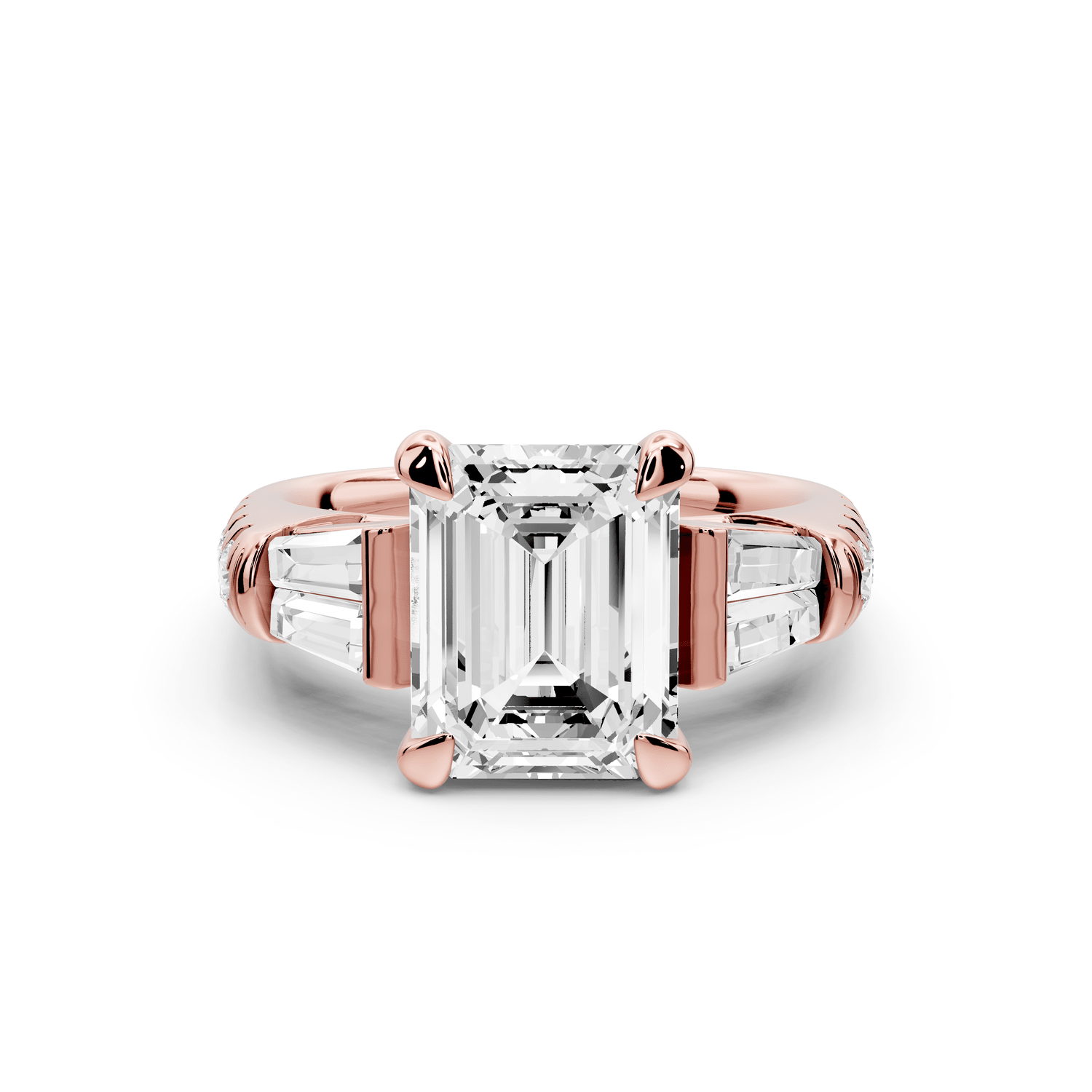 Aria - 3ct 18k rose gold emerald Diamond with tapered baguettes and round accent stones Engagement ring - Mr. Alex Jewelry