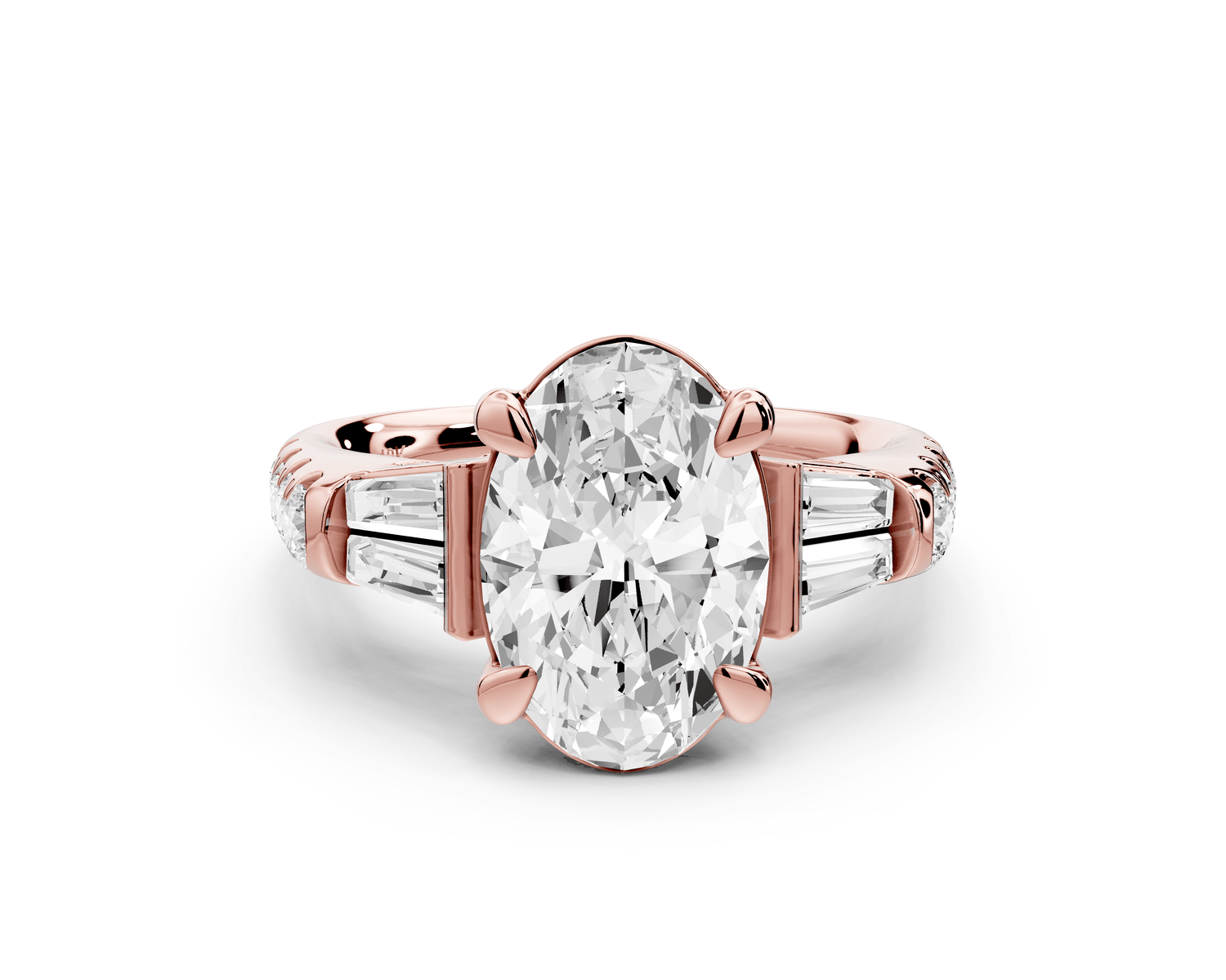 Aria - 3ct 18k rose gold oval Diamond with tapered baguettes and round accent stones Engagement ring - Mr. Alex Jewelry