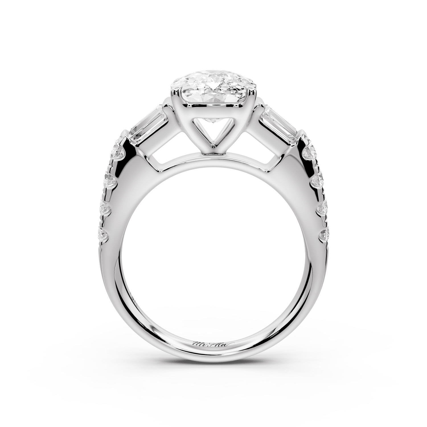 Aria - 3ct 18k white gold Elongated Cushion Diamond with tapered baguettes and round accent stones engagement ring - Mr. Alex Jewelry