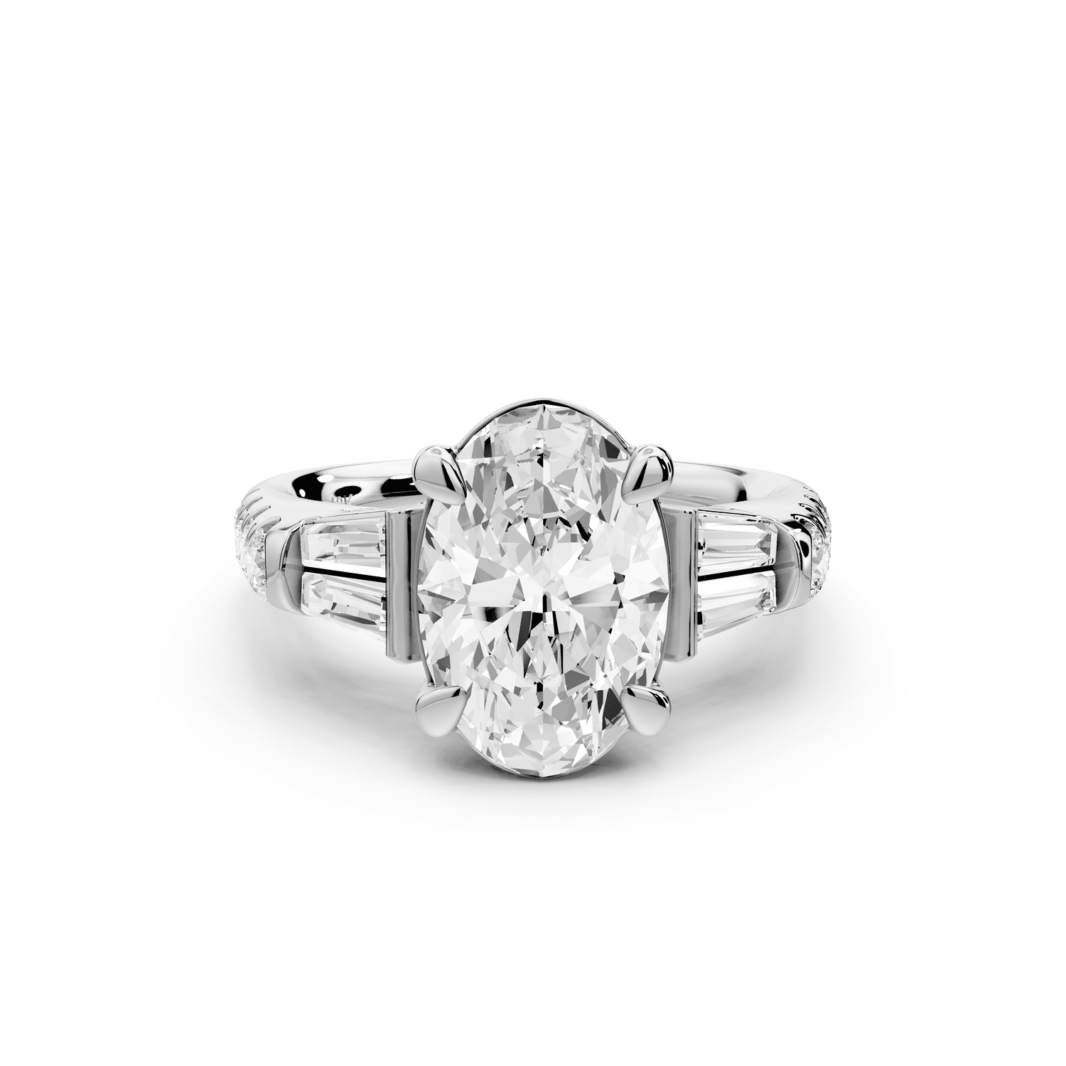 Aria - 3ct 18k white gold oval Diamond with tapered baguettes and round accent stones Engagement ring - Mr. Alex Jewelry