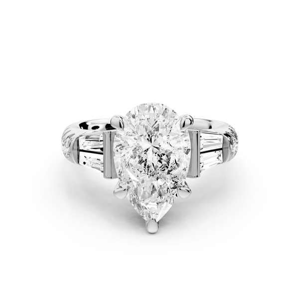 Aria - 3ct 18k white gold pear Diamond with tapered baguettes and round accent stones Engagement ring - Mr. Alex Jewelry