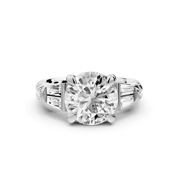 Aria - 3ct 18k white gold round Diamond with tapered baguettes and round accent stones engagment ring - Mr. Alex Jewelry