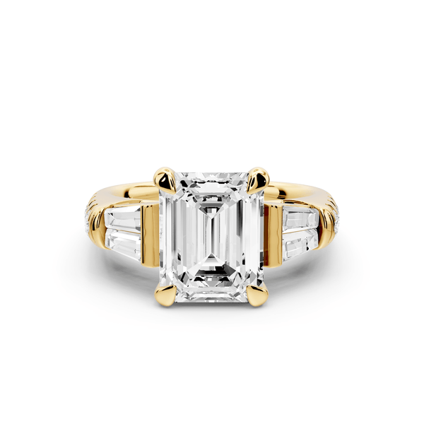 Aria - 3ct 18k yellow gold emerald Diamond with tapered baguettes and round accent stones Engagement ring - Mr. Alex Jewelry