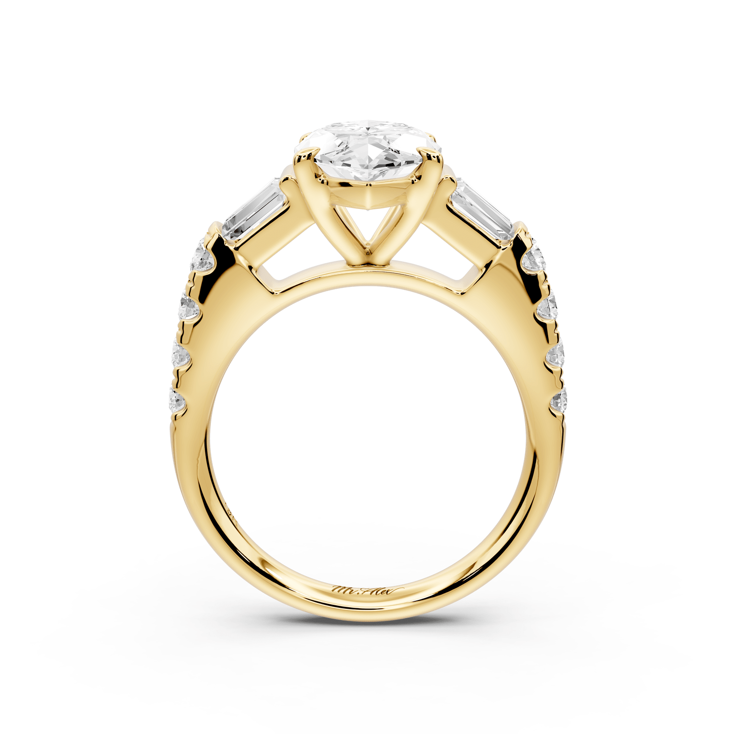 Aria - 3ct 18k yellow gold marquise Diamond with tapered baguettes and round accent stones engagement ring - Mr. Alex Jewelry