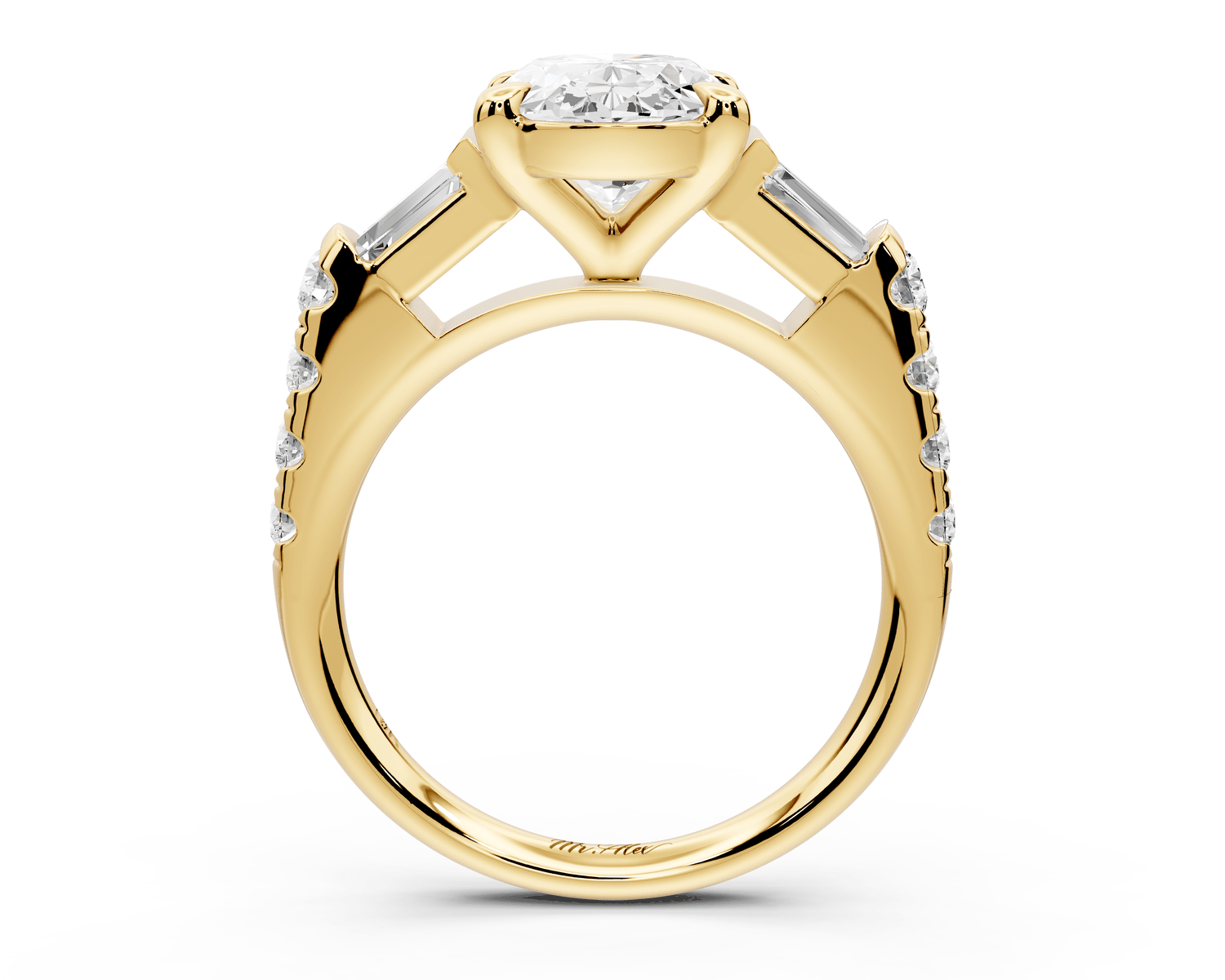 Aria - 3ct 18k yellow gold oval Diamond with tapered baguettes and round accent stones Engagement ring - Mr. Alex Jewelry