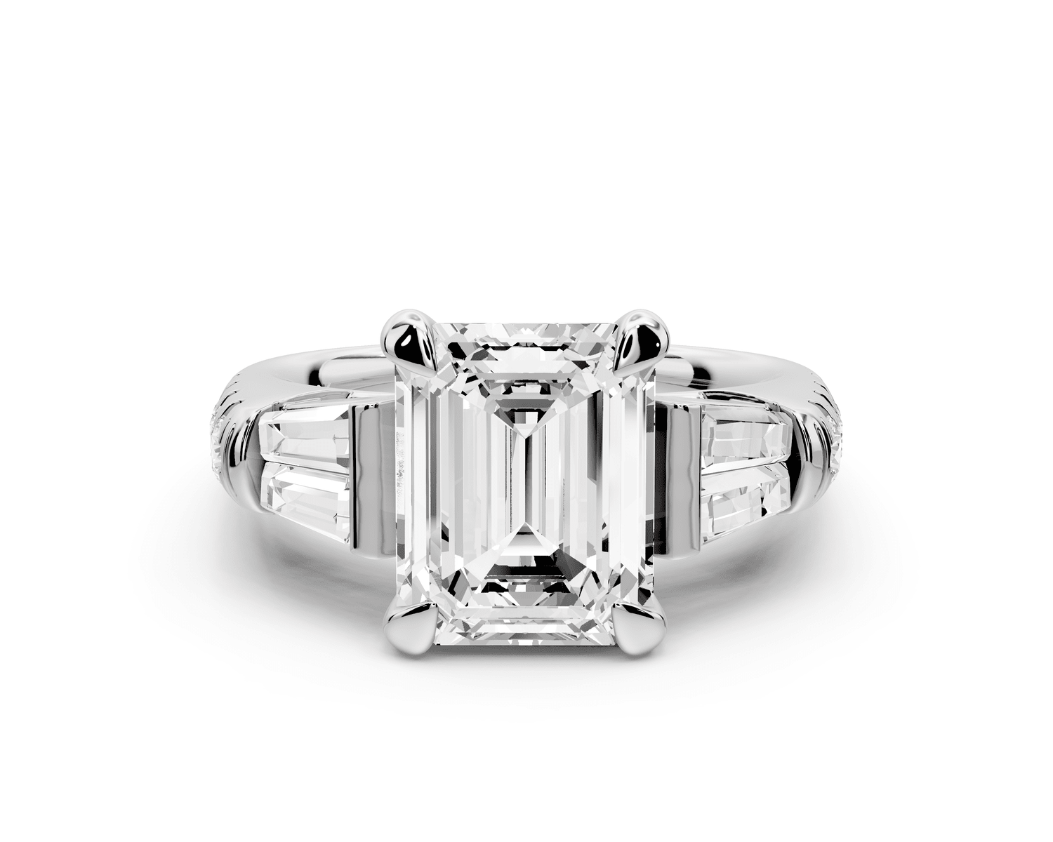 Aria - 3ct platinum emerald Diamond with tapered baguettes and round accent stones Engagement ring - Mr. Alex Jewelry