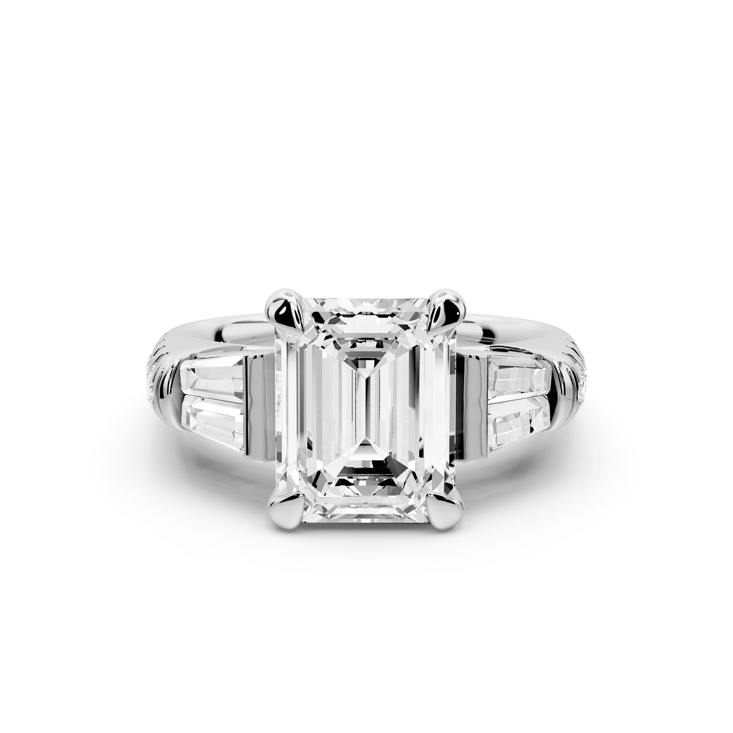 Aria - 3ct platinum emerald Diamond with tapered baguettes and round accent stones Engagement ring - Mr. Alex Jewelry