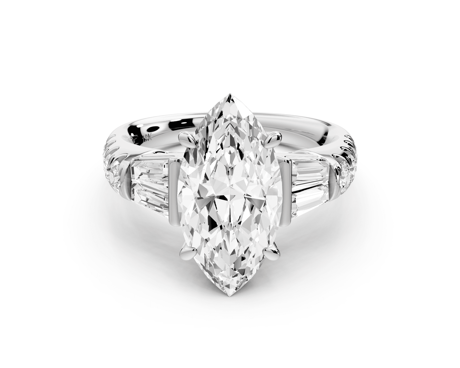 Aria - 3ct platinum marquise Diamond with tapered baguettes and round accent stones engagement ring - Mr. Alex Jewelry