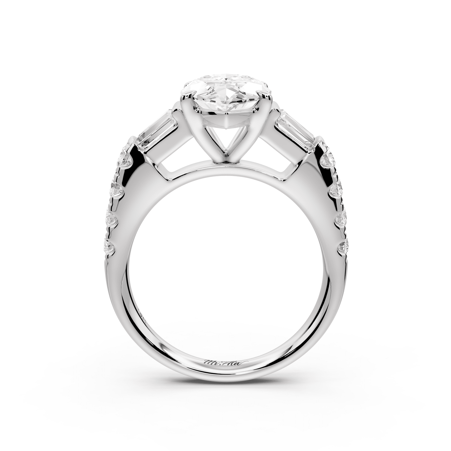 Aria - 3ct platinum marquise Diamond with tapered baguettes and round accent stones engagement ring - Mr. Alex Jewelry