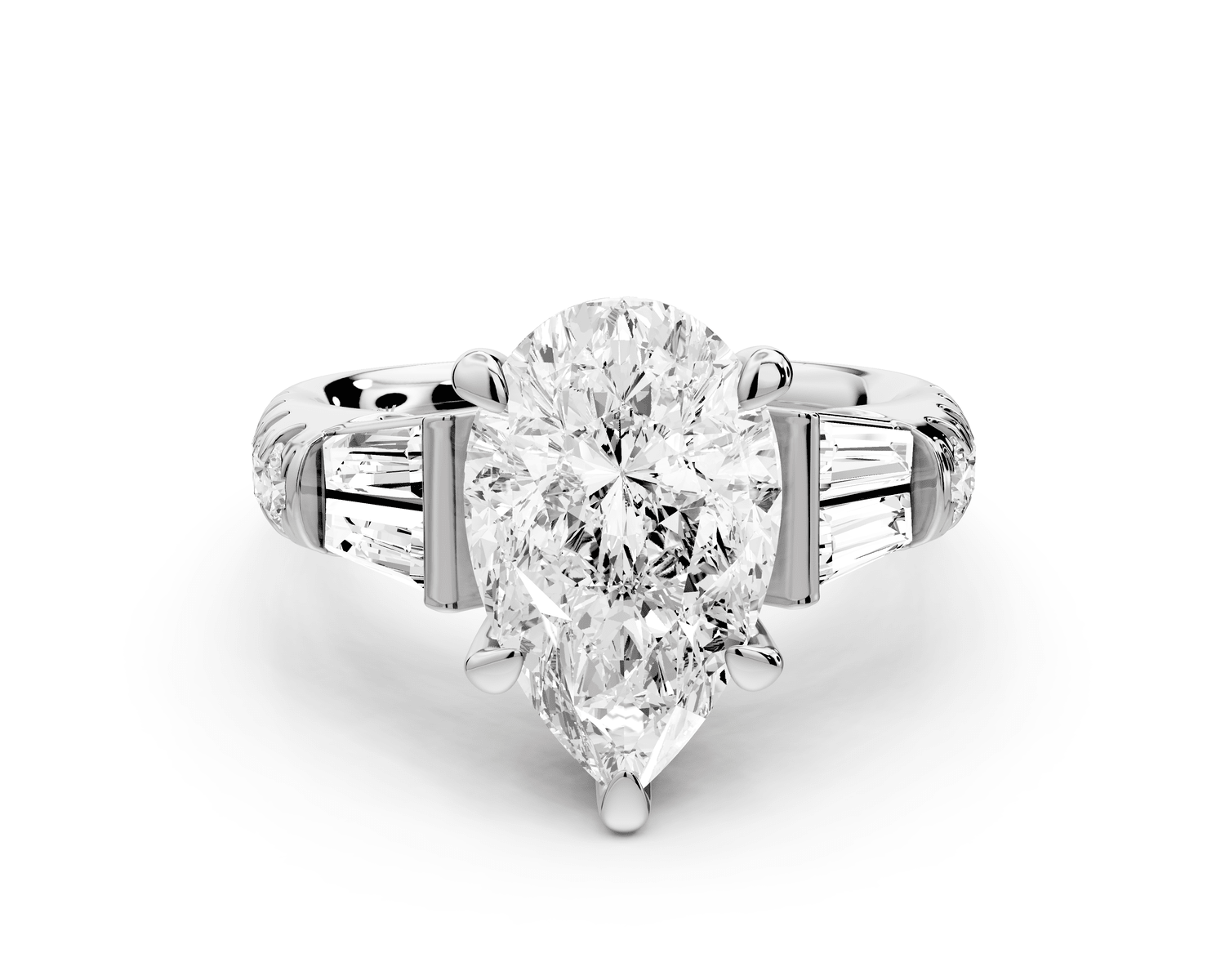 Aria - 3ct platinum pear Diamond with tapered baguettes and round accent stones Engagement ring - Mr. Alex Jewelry
