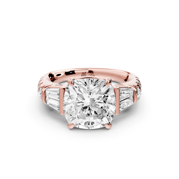 Aria - 4ct 14k rose gold cushion Diamond with tapered baguettes and round accent stones engagement ring - Mr. Alex Jewelry