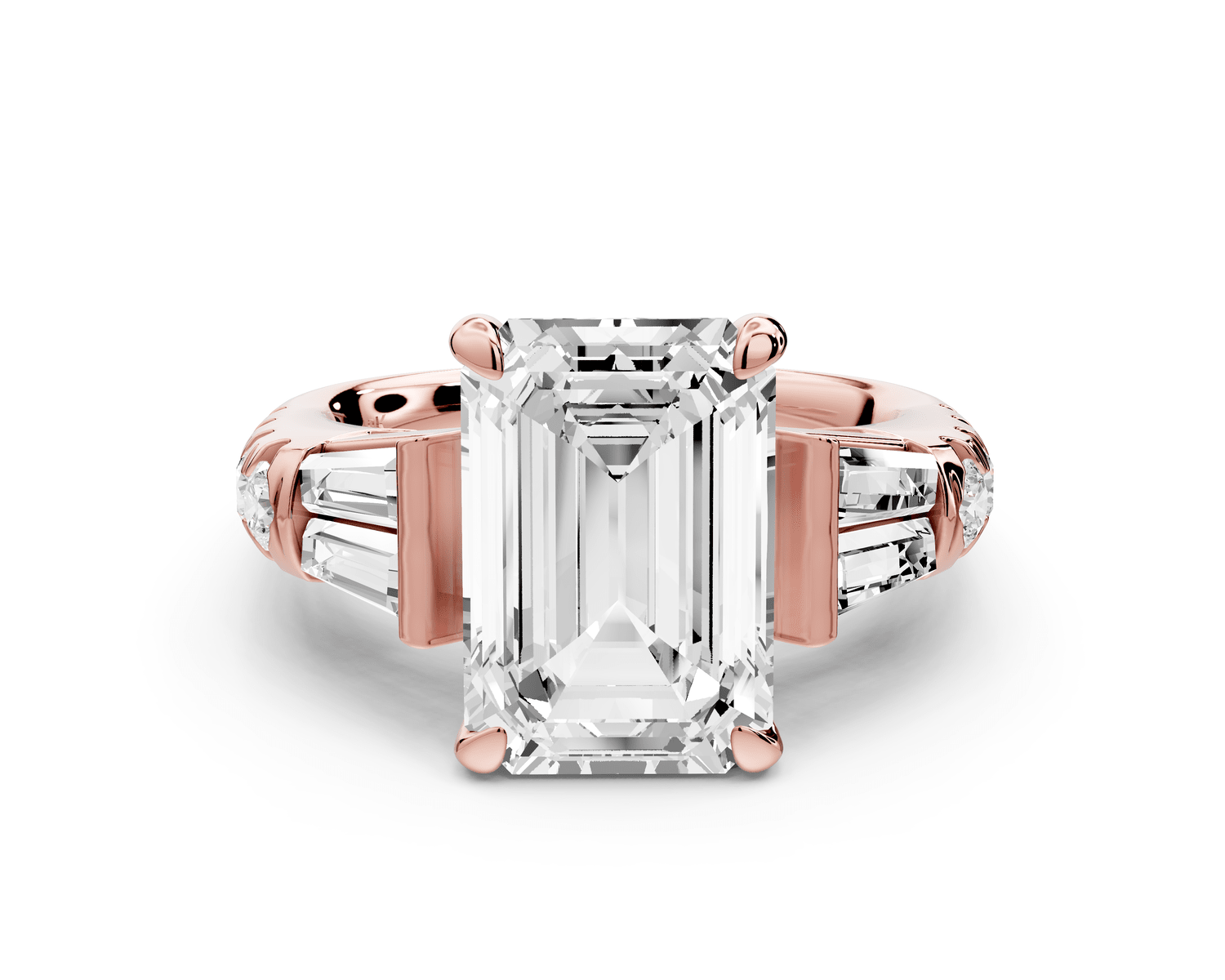 Aria - 4ct 14k rose gold emerald Diamond with tapered baguettes and round accent stones Engagement ring - Mr. Alex Jewelry