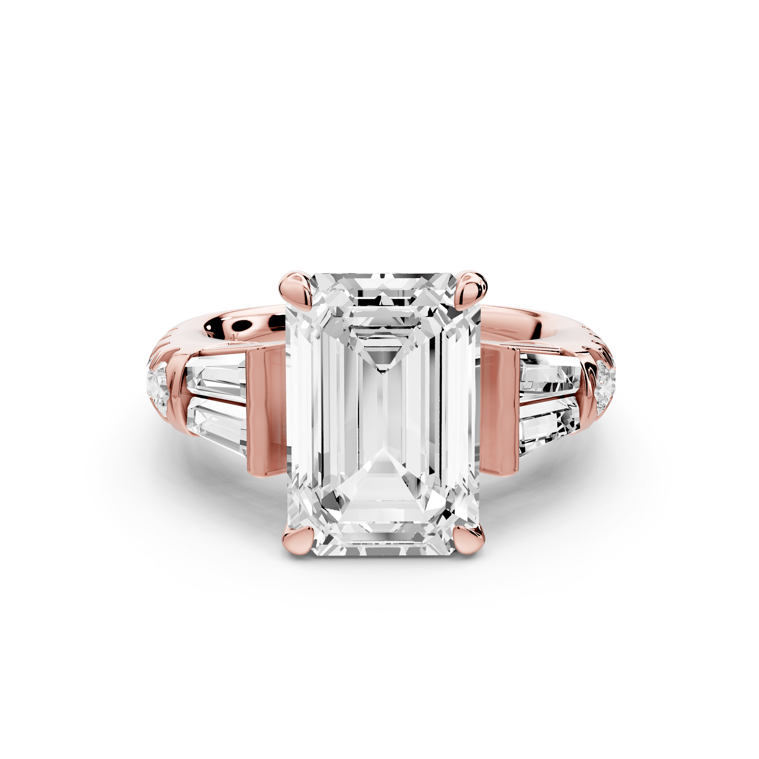 Aria - 4ct 14k rose gold emerald Diamond with tapered baguettes and round accent stones Engagement ring - Mr. Alex Jewelry