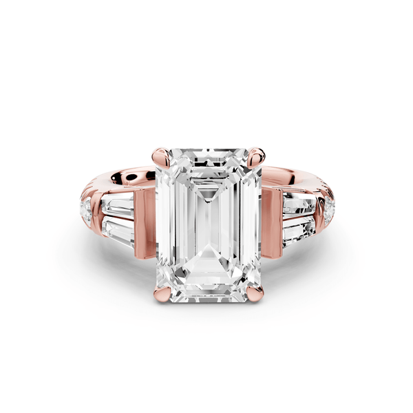 Aria - 4ct 14k rose gold emerald Diamond with tapered baguettes and round accent stones Engagement ring - Mr. Alex Jewelry