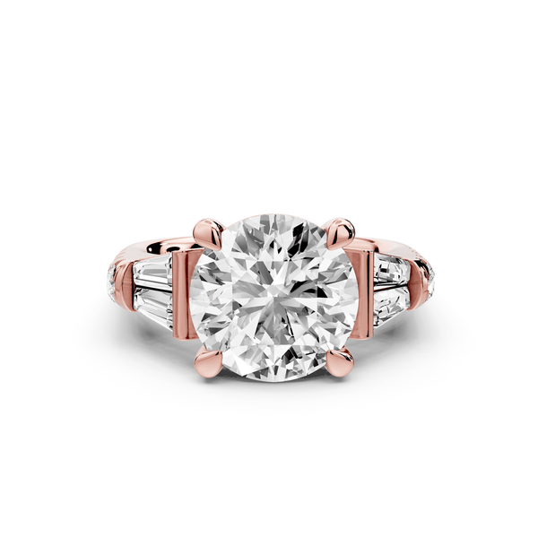 Aria - 4ct 14k rose gold round Diamond with tapered baguettes and round accent stones engagment ring - Mr. Alex Jewelry