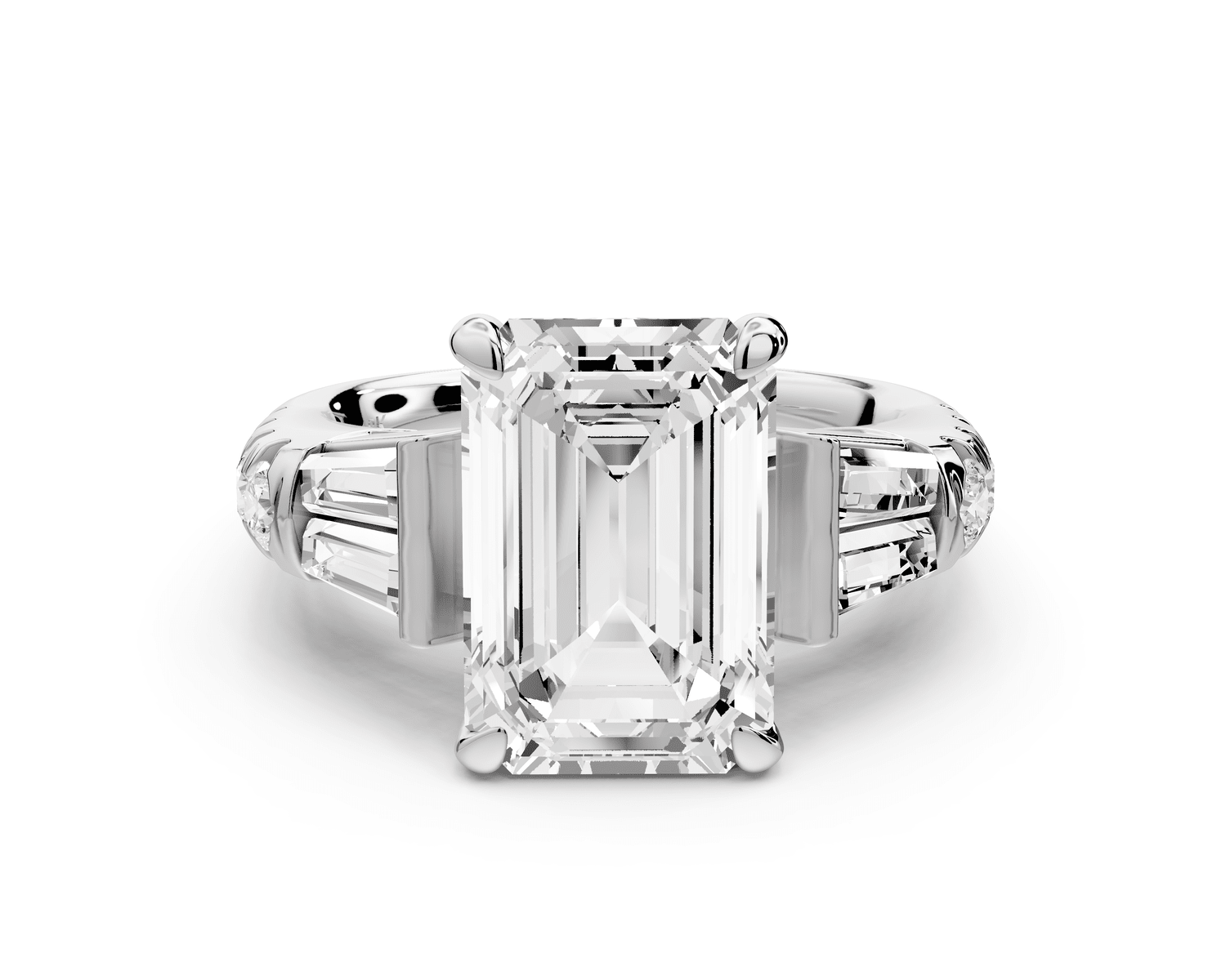 Aria - 4ct 14k white gold emerald Diamond with tapered baguettes and round accent stones Engagement ring - Mr. Alex Jewelry