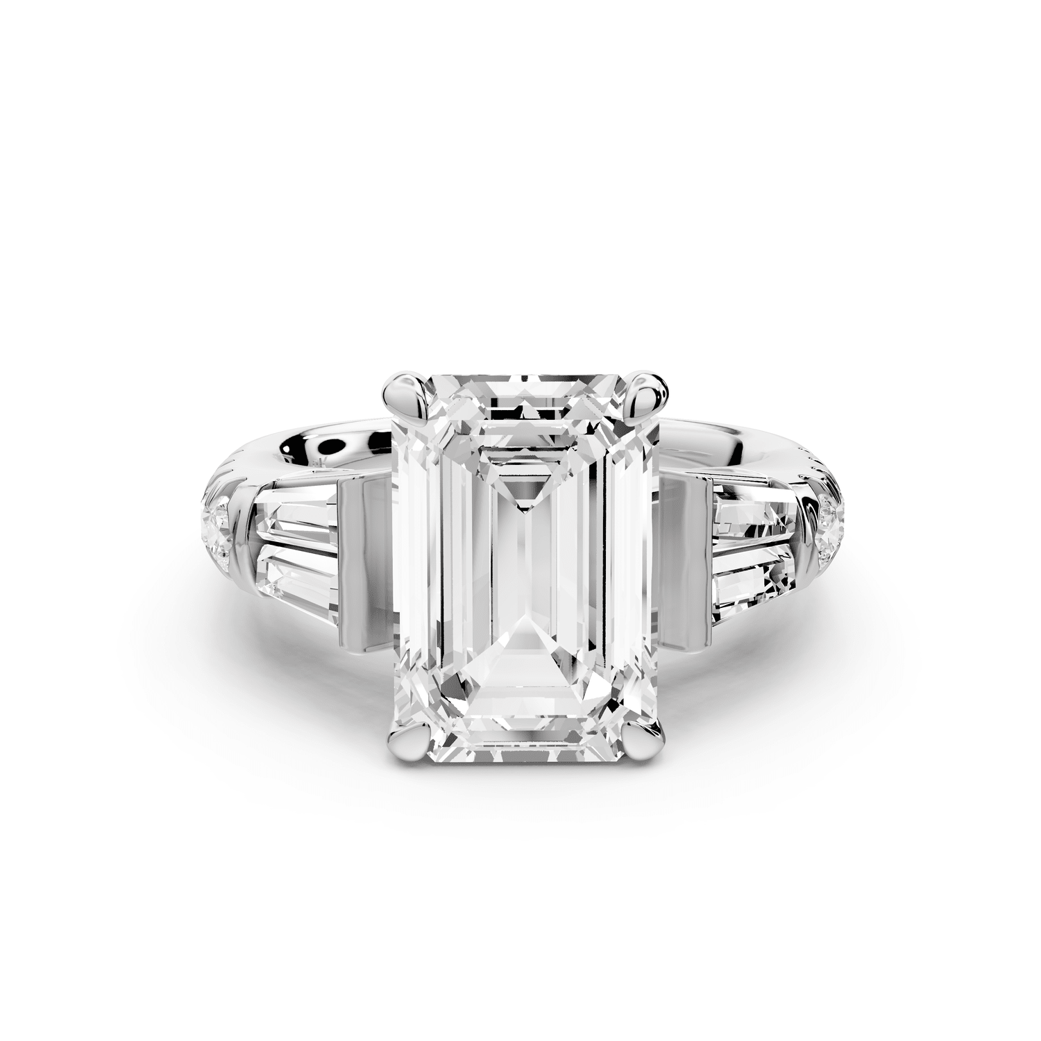 Aria - 4ct 14k white gold emerald Diamond with tapered baguettes and round accent stones Engagement ring - Mr. Alex Jewelry