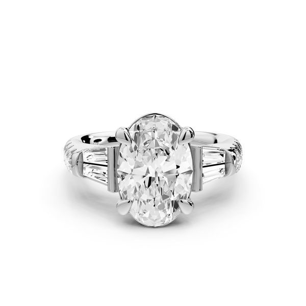 Aria - 4ct 14k white gold oval Diamond with tapered baguettes and round accent stones Engagement ring - Mr. Alex Jewelry