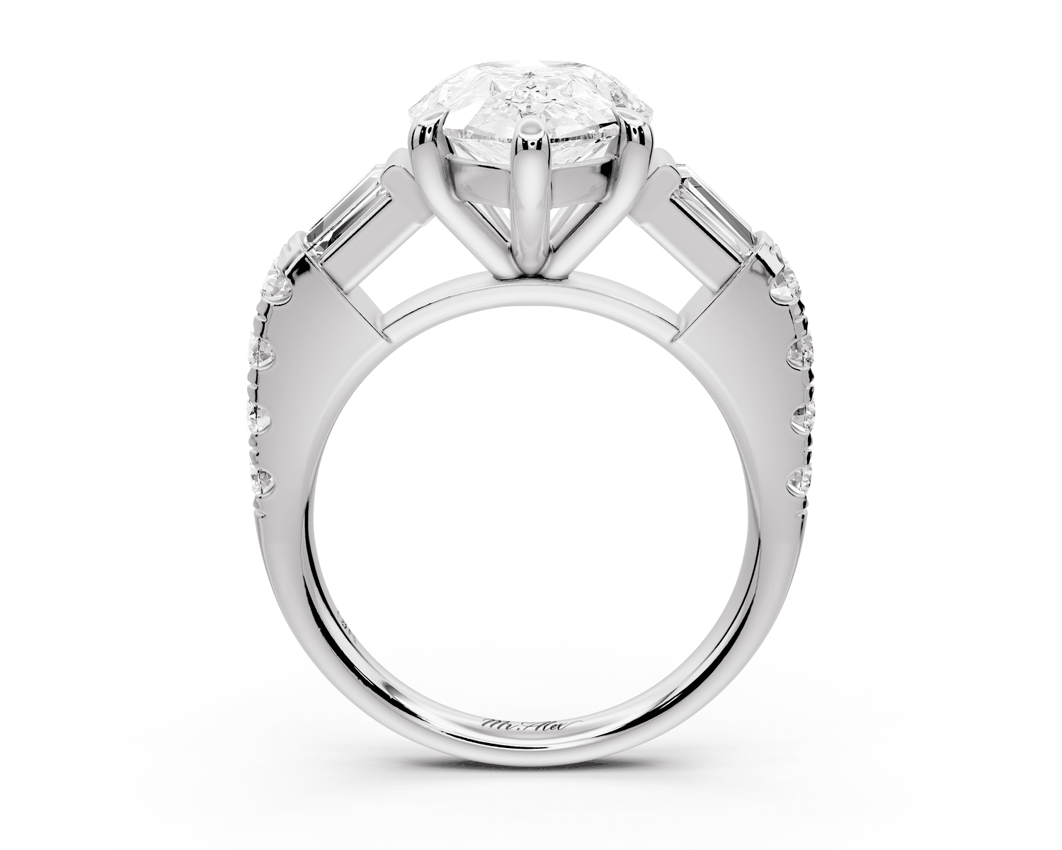 Aria - 4ct 14k white gold pear Diamond with tapered baguettes and round accent stones Engagement ring - Mr. Alex Jewelry