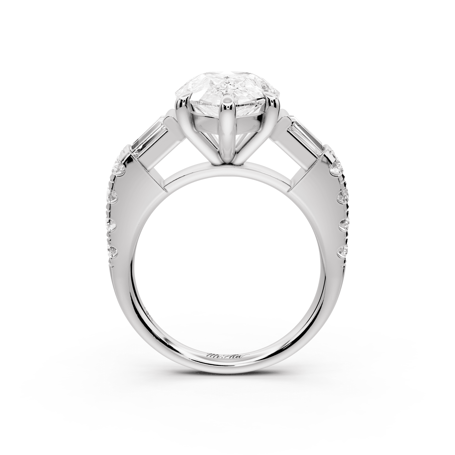 Aria - 4ct 14k white gold pear Diamond with tapered baguettes and round accent stones Engagement ring - Mr. Alex Jewelry