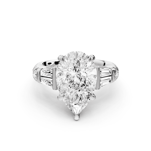 Aria - 4ct 14k white gold pear Diamond with tapered baguettes and round accent stones Engagement ring - Mr. Alex Jewelry
