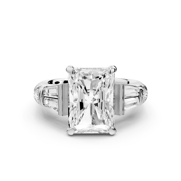 Aria - 4ct 14k white gold radiant Diamond with tapered baguettes and round accent stones engagement ring - Mr. Alex Jewelry