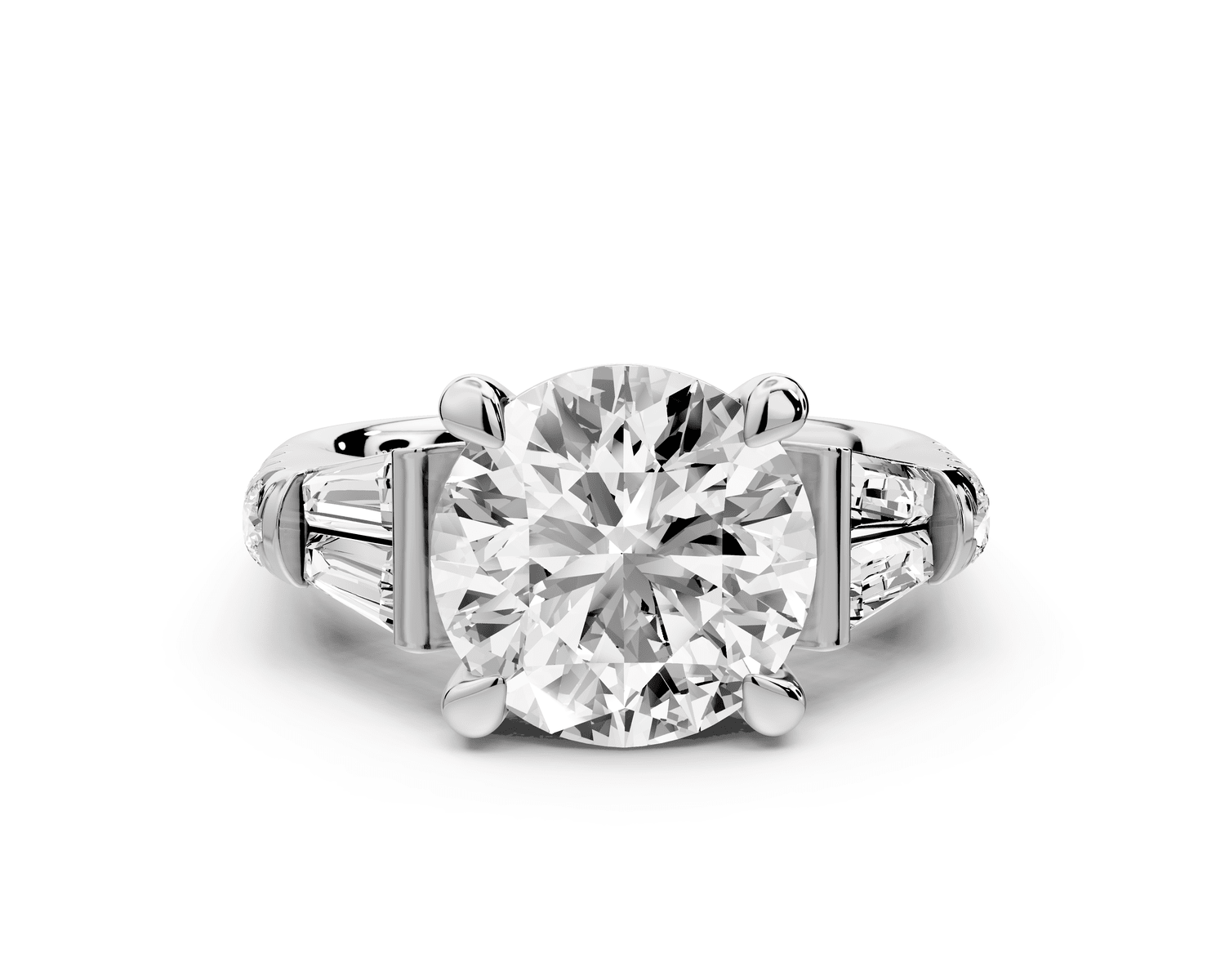 Aria - 4ct 14k white gold round Diamond with tapered baguettes and round accent stones engagment ring - Mr. Alex Jewelry