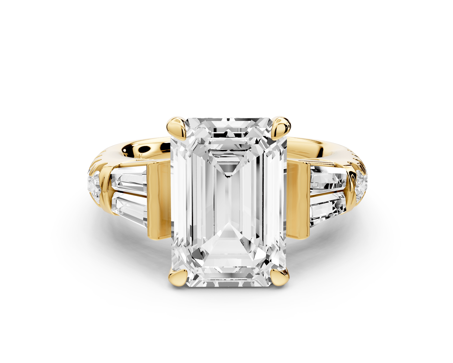 Aria - 4ct 14k yellow gold emerald Diamond with tapered baguettes and round accent stones Engagement ring - Mr. Alex Jewelry