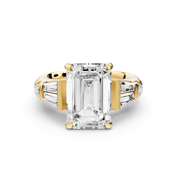 Aria - 4ct 14k yellow gold emerald Diamond with tapered baguettes and round accent stones Engagement ring - Mr. Alex Jewelry
